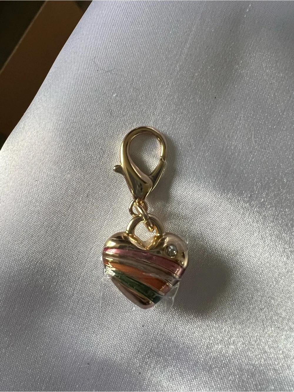 Coach Gold Heart Charm with Pink, Orange, Green Stripes